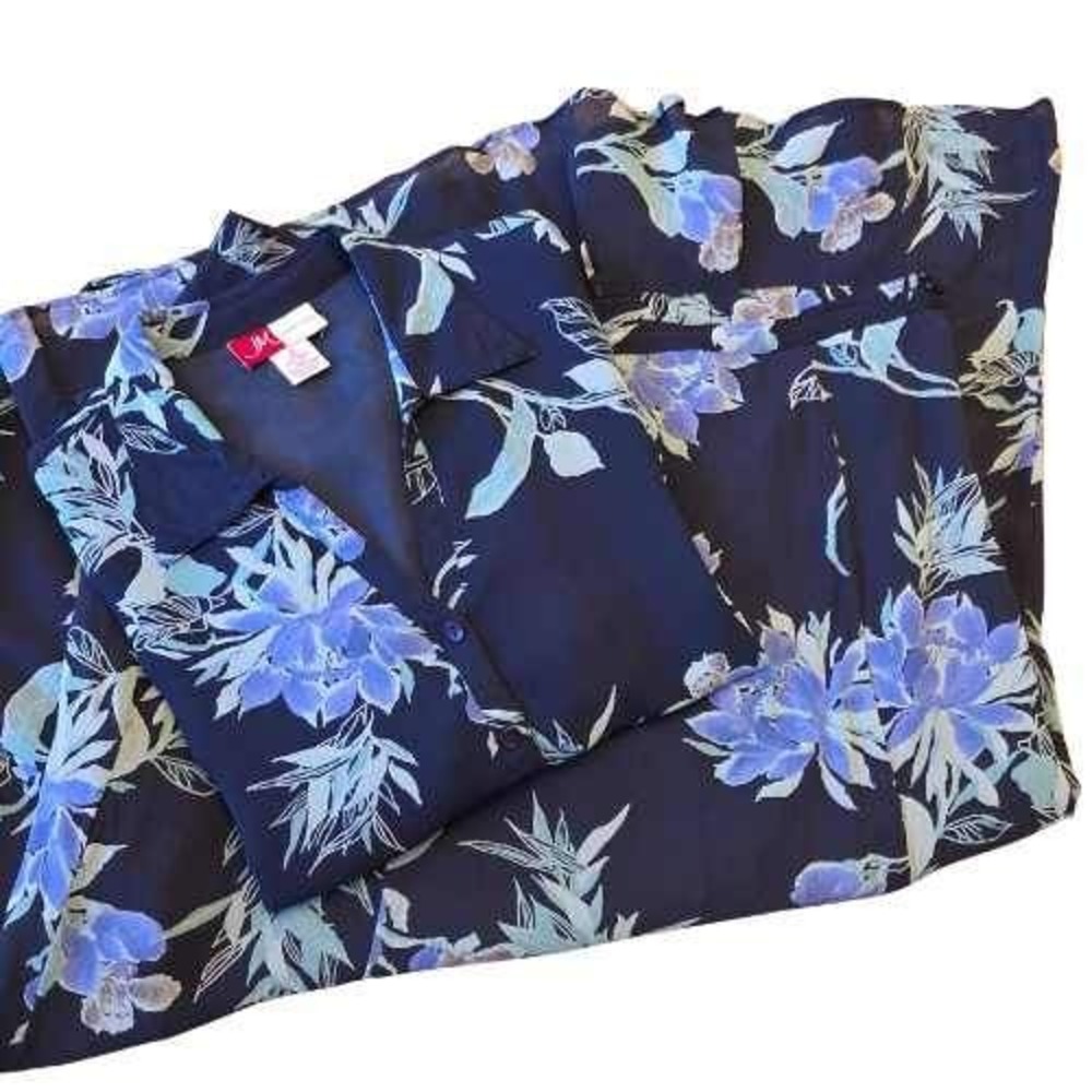 JM Collection Womens 18 2pc Floral Print‎ Button Up Shirt & Skirt Suit Navy Blue